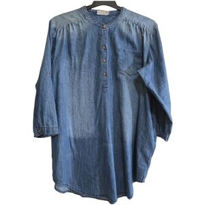 Judy Blue Chambray Denim Shirt Dress 3XL Half Button Closure Pockets Roll Sleeve